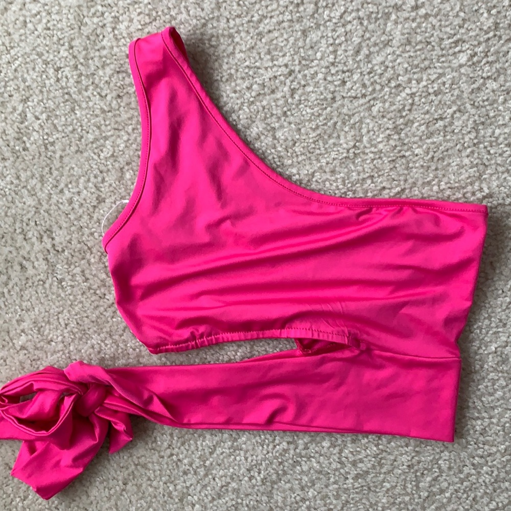 Pink one shoulder, side tie, crop top